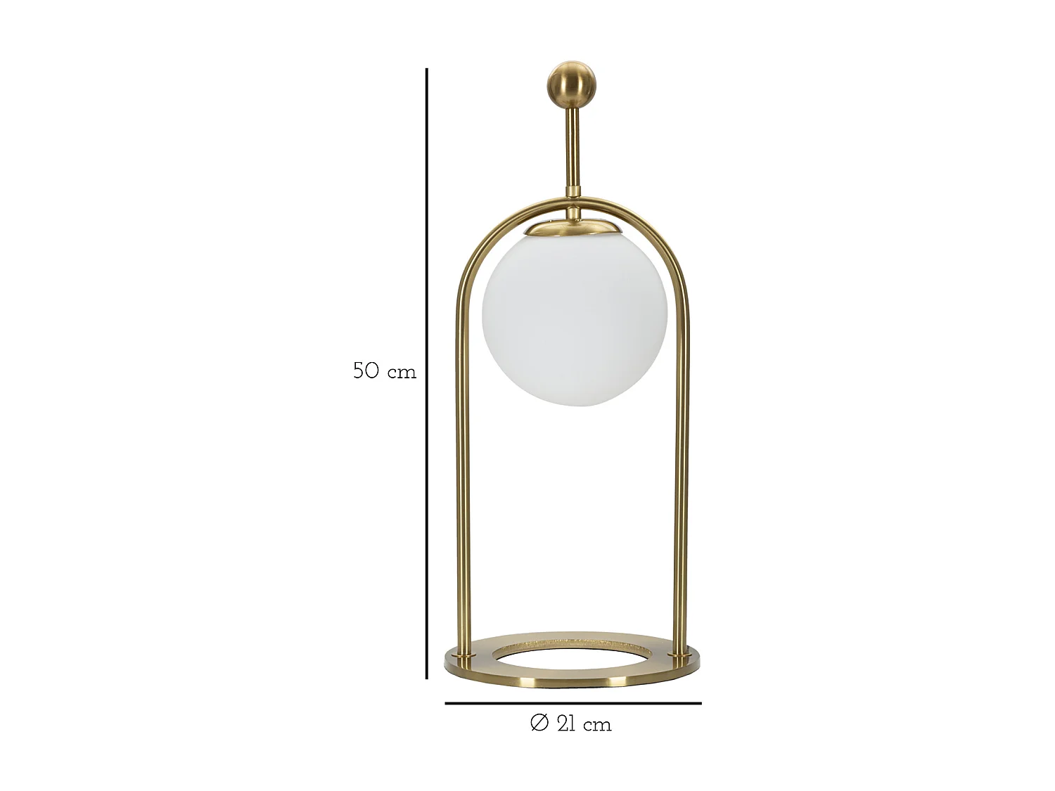 Lampada da tavolo con sfera in vetro bianco cm  Ø 21x50