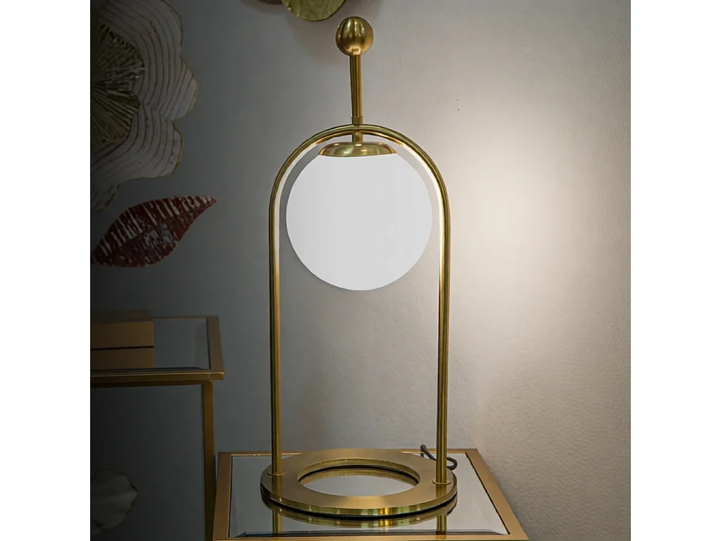 Lampa stołowa Glamy Arc - B, kolor złoty i biały, żelazo i szkło, 21 x 21 x 50 cm, 1 x E14