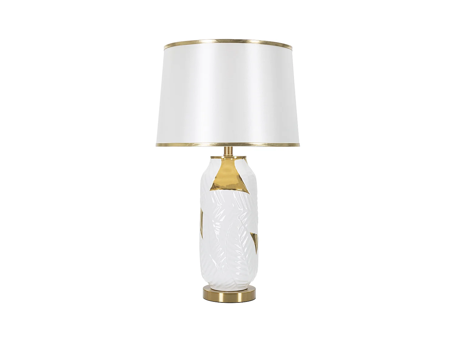 Lampe à poser blanche et dorée - Design élégant en céramique et métal, abat-jour en tissu blanc avec cadre doré - Diamètre 40 cm, hauteur 70 cm