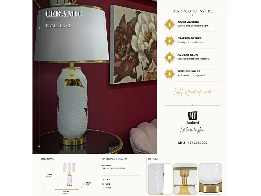 Lampe à Poser en Céramique "Camille" 70cm Blanc