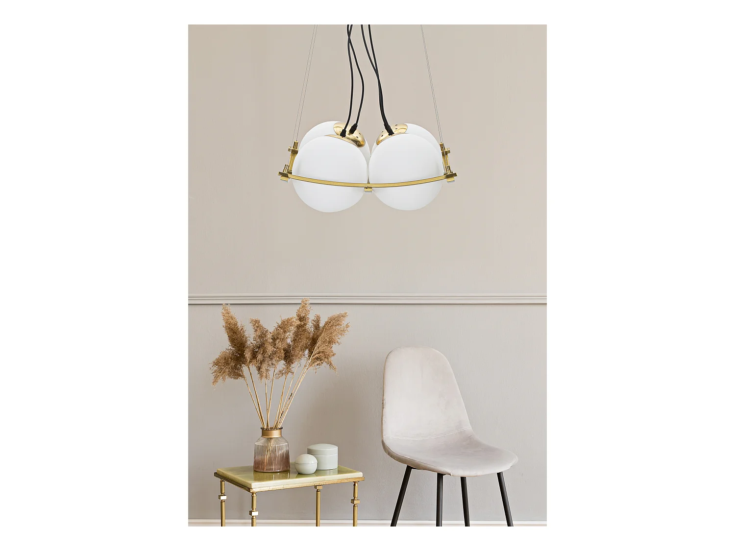 Lampe Suspension en Verre "Japan" 45cm Blanc & Or