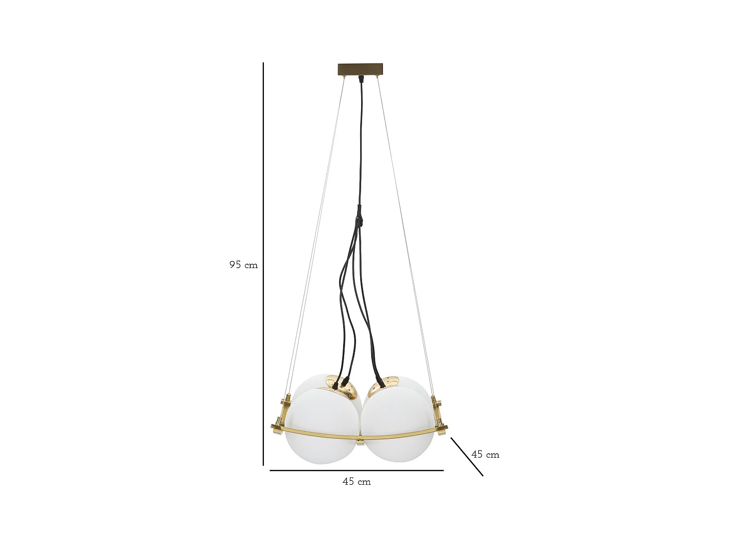 Lampe Suspension en Verre "Japan" 45cm Blanc & Or