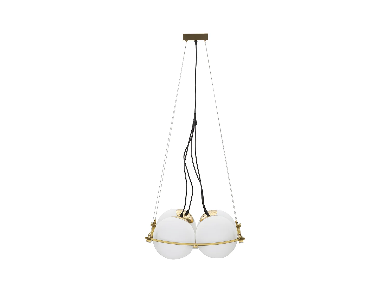 Suspension glam square 45x45x20 cm – Lampe de plafond en métal doré avec 4 points lumineux en verre blanc élégant