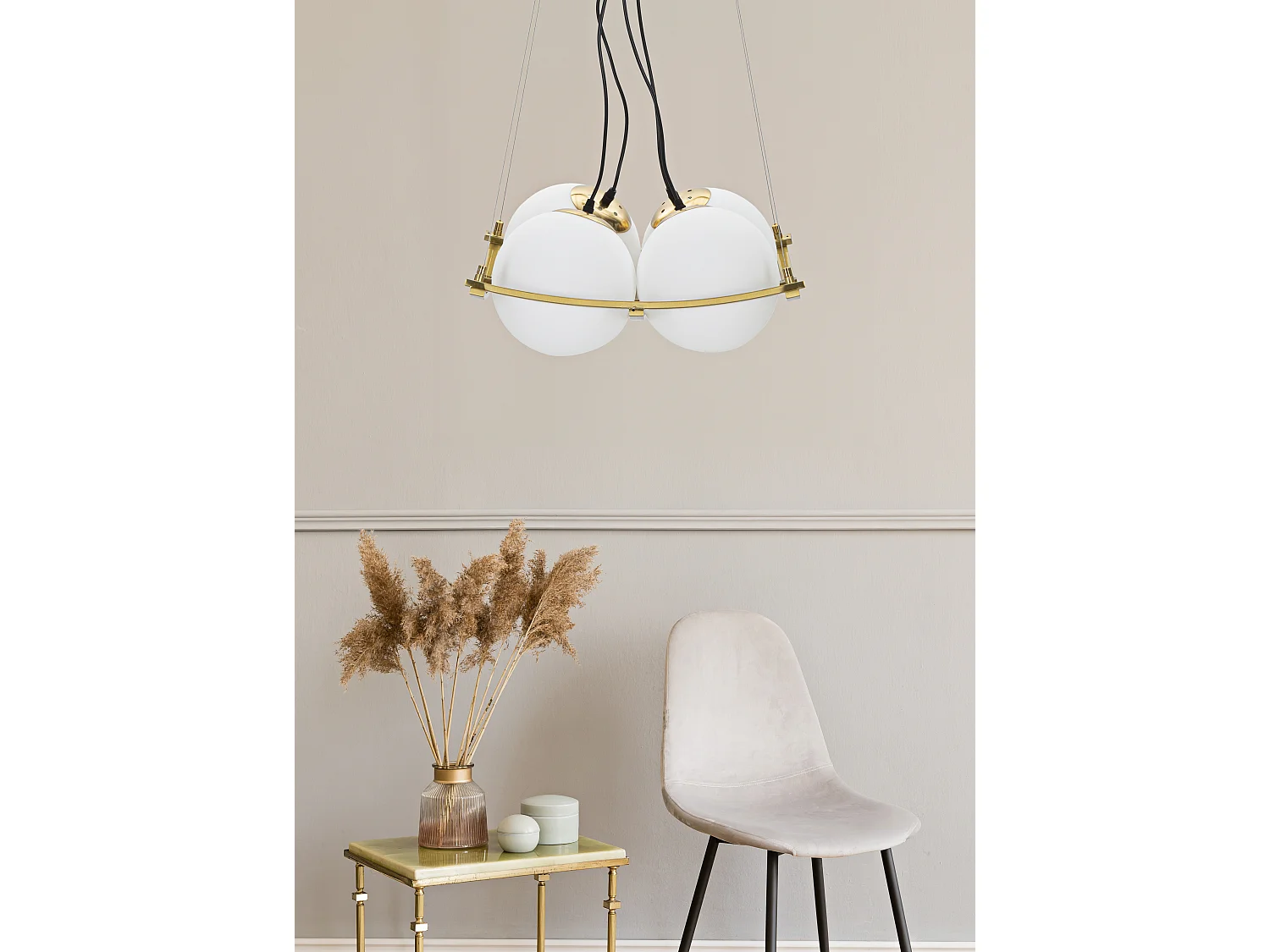 Lampe Suspension en Verre "Japan" 45cm Blanc & Or