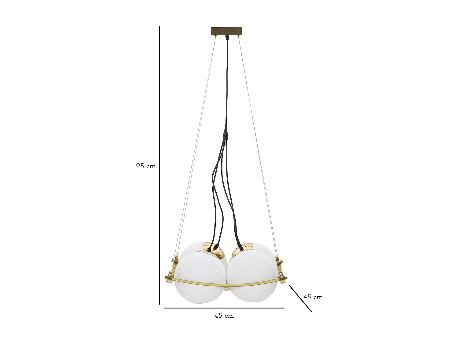 Lampe Suspension en Verre "Japan" 45cm Blanc & Or