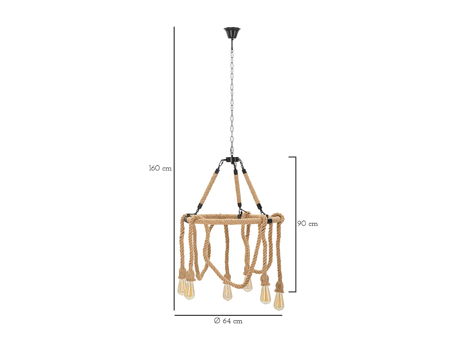 Lampadario in metallo e corda cm Ø 64x90