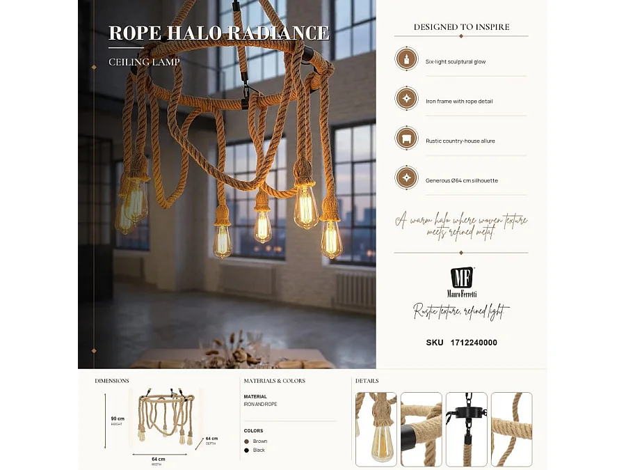 Pendelleuchte aus Metall und Seil Rope Circle