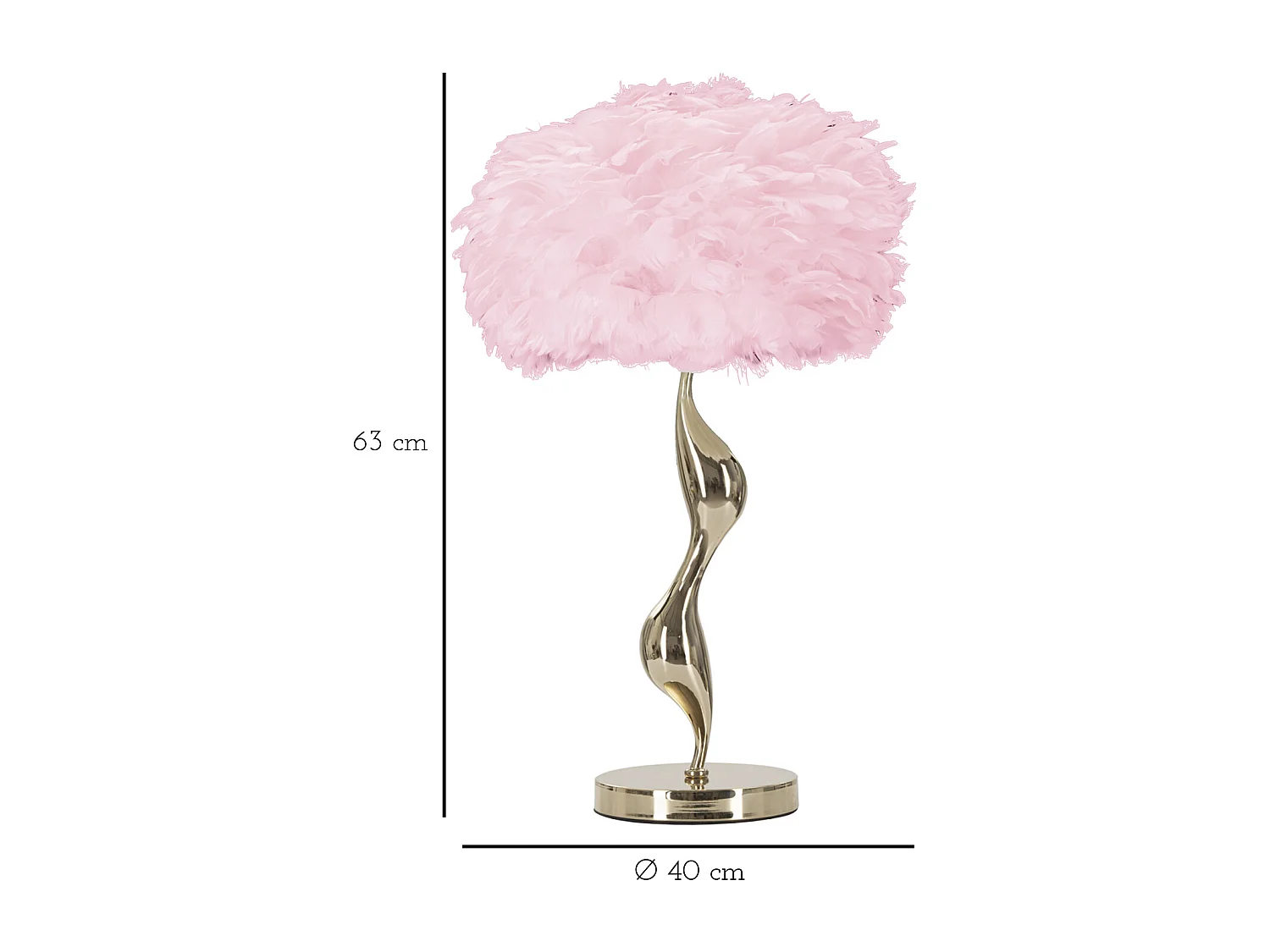 Lampe à Poser Imitation Plume "Slim" 63cm Or & Rose