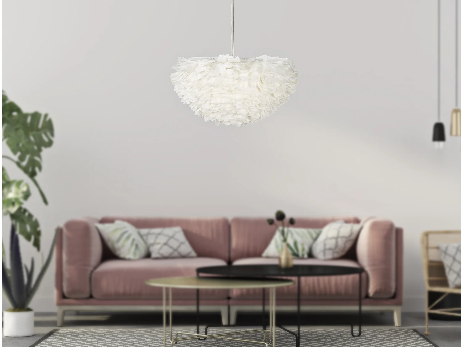 Lampe Suspension Déco "Imitation Plume" 60cm Blanc