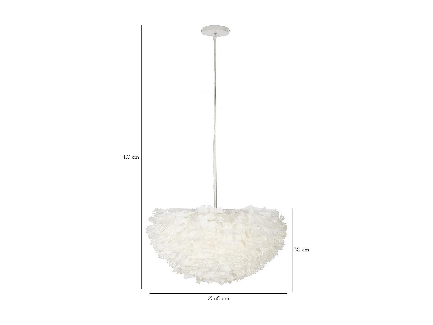 Lampe Suspension Déco "Imitation Plume" 60cm Blanc