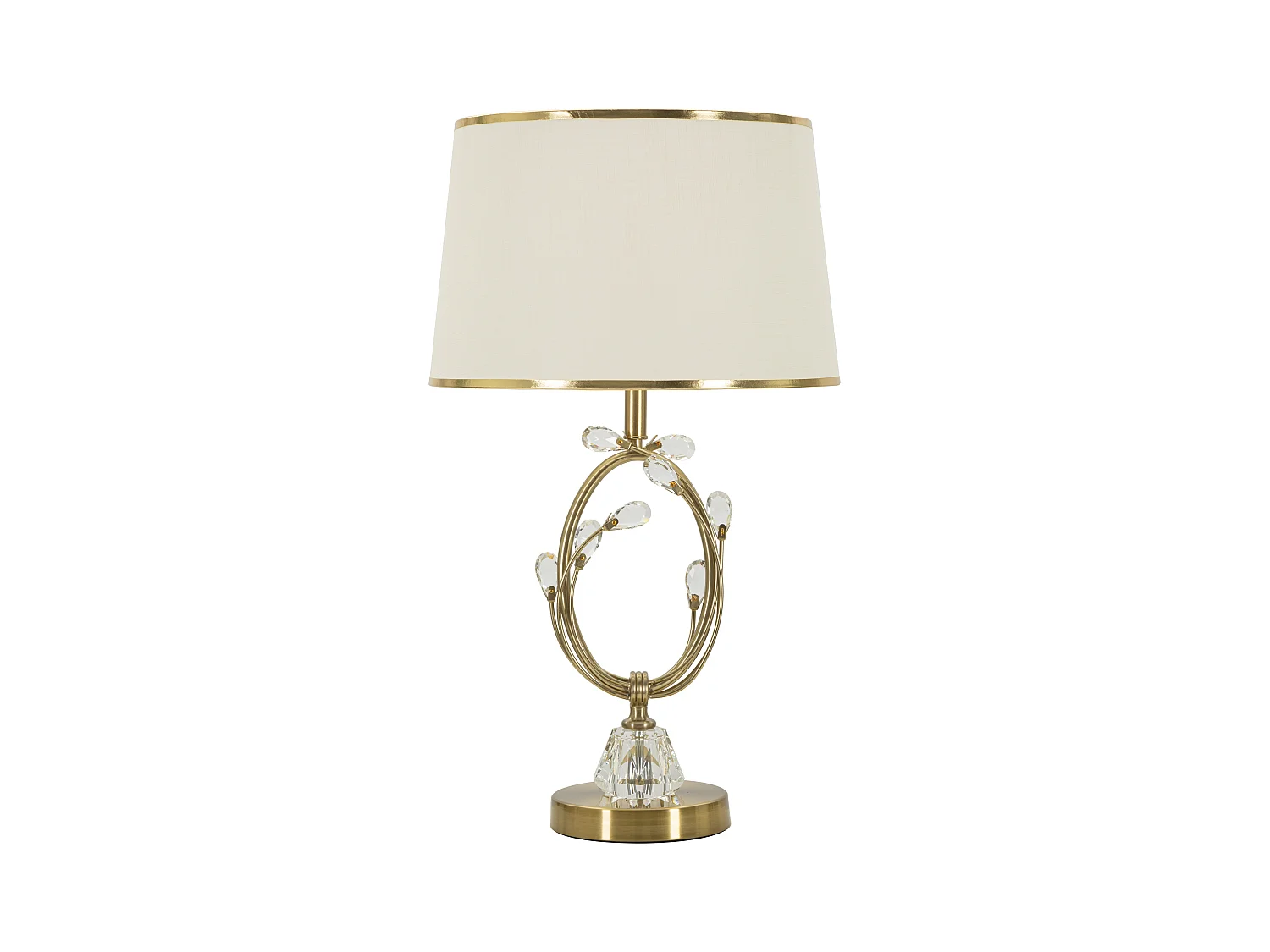 Lampe à poser Versailles en métal doré - diamètre 36x60 cm, élégant décor géométrique, abat-jour en tissu beige avec bordure dorée
