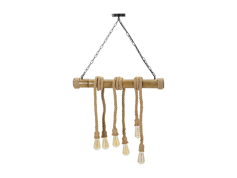 Lampadario in bambù e corda cm  80x15x120