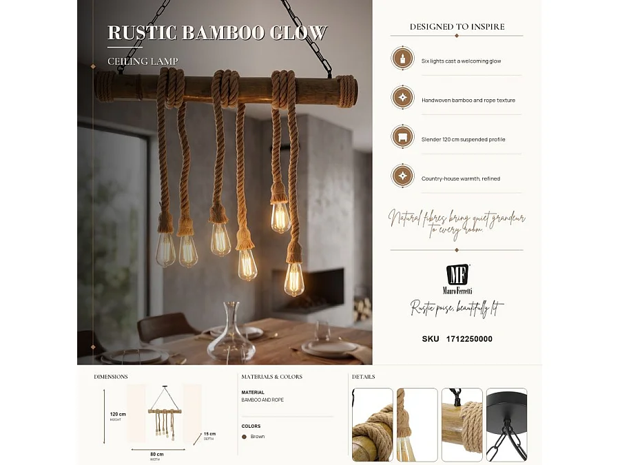 Pendelleuchte aus Bambus und Seil Bamboo