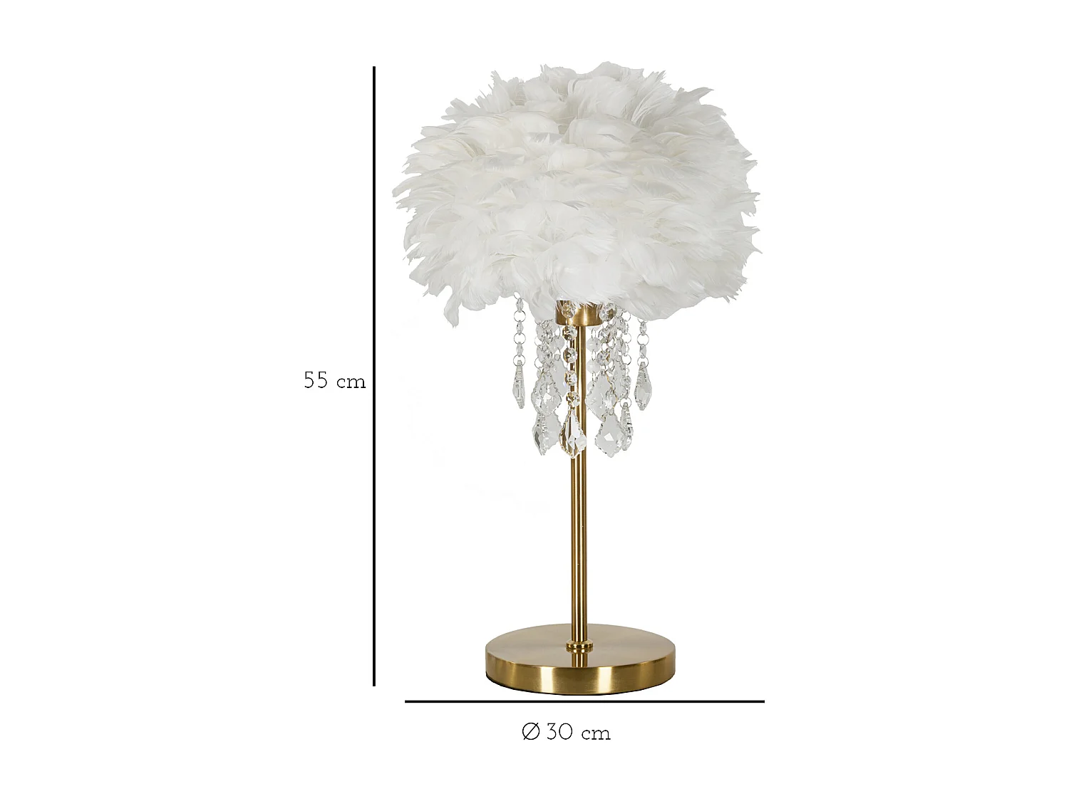 Lampe à Poser Imitation Plume "Diamon" 55cm Or & Blanc