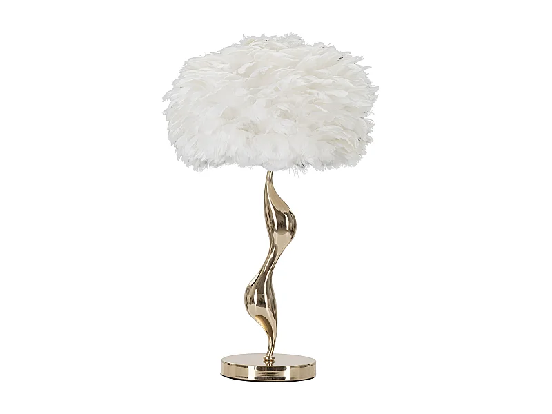 Lampe à Poser Imitation Plume "Slim" 63cm Or & Blanc