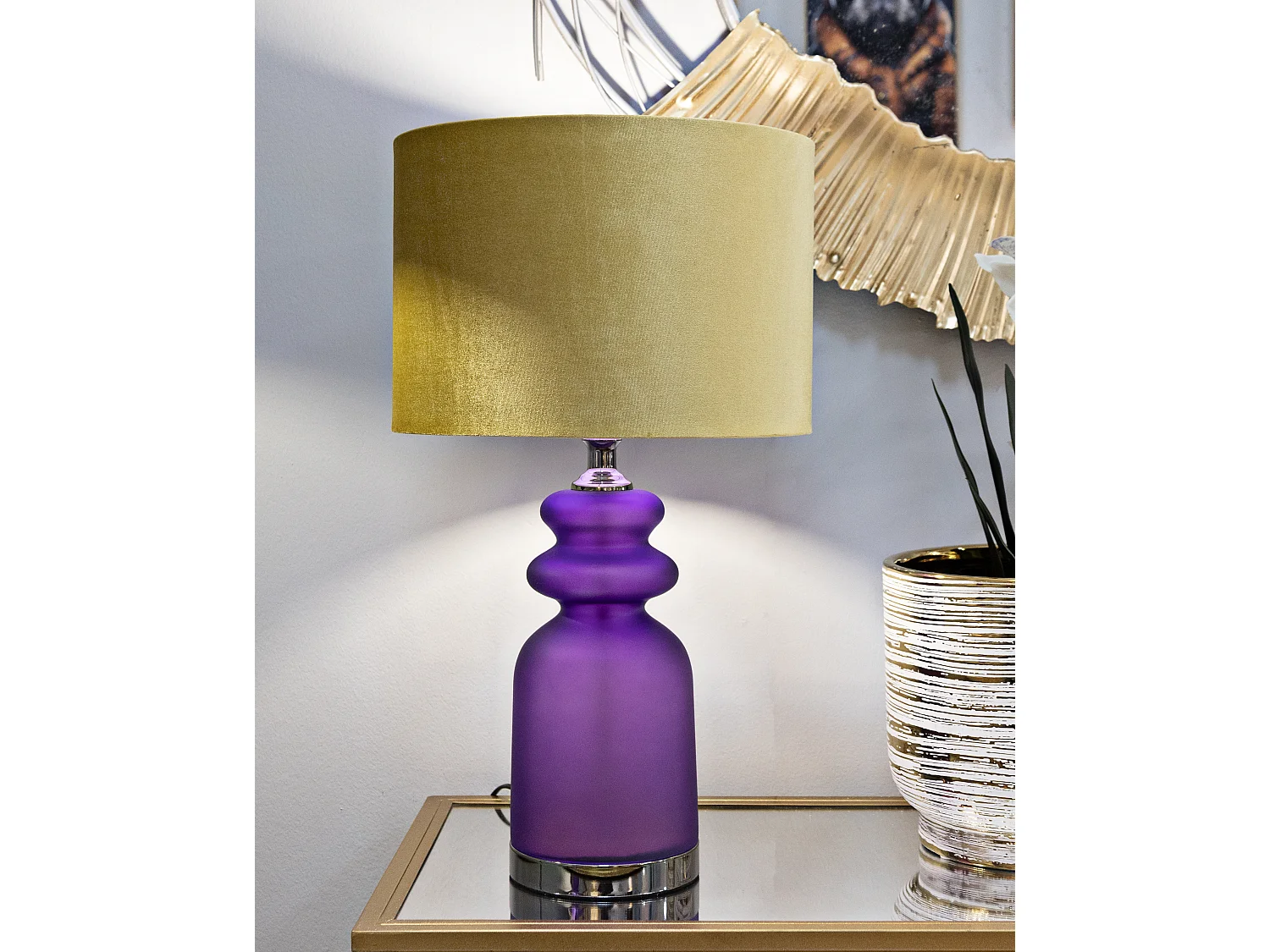 Lampe à Poser en Verre "Milva Two" 57cm Violet & Or