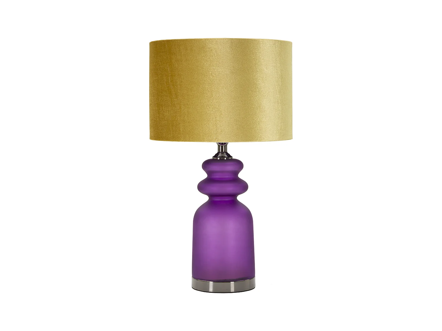 Lampe de Table Milva Two - Lampe Moderne avec Base en Verre Violet et Abat-jour en Velours Doré, Design Élégant Ø 32,5x57,5 cm