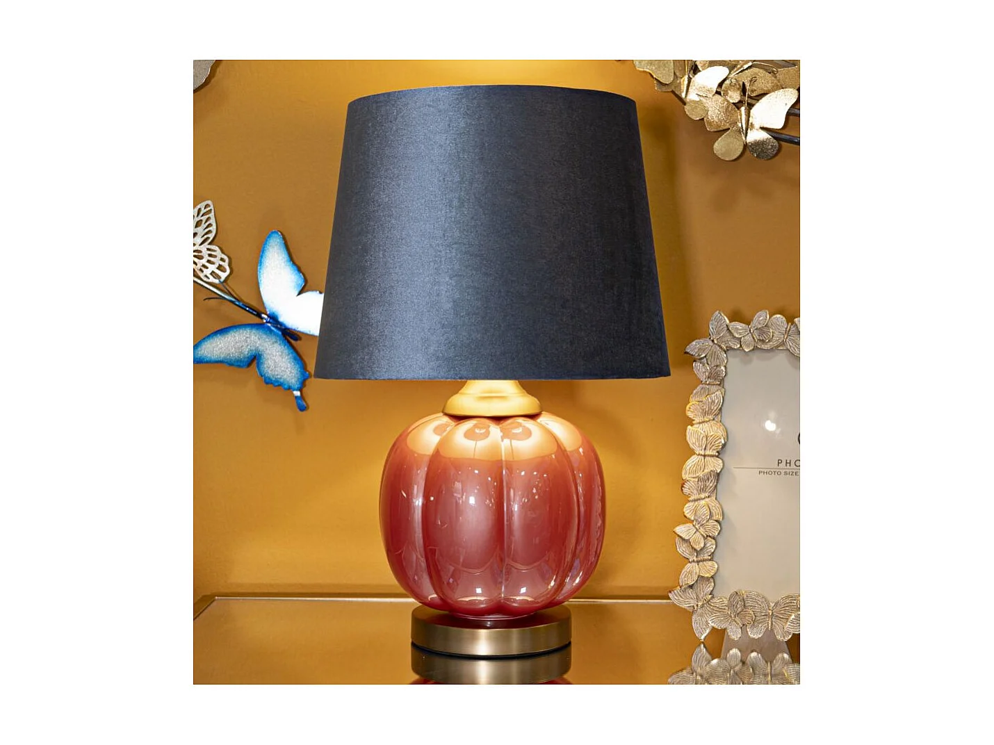 Lampe à Poser en Verre "Helene Ball" 50cm Rouge & Bleu