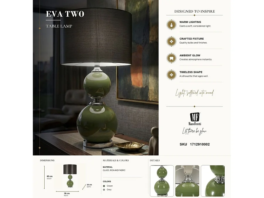 Lampe à Poser en Verre "Eva Two" 65cm Vert & Noir