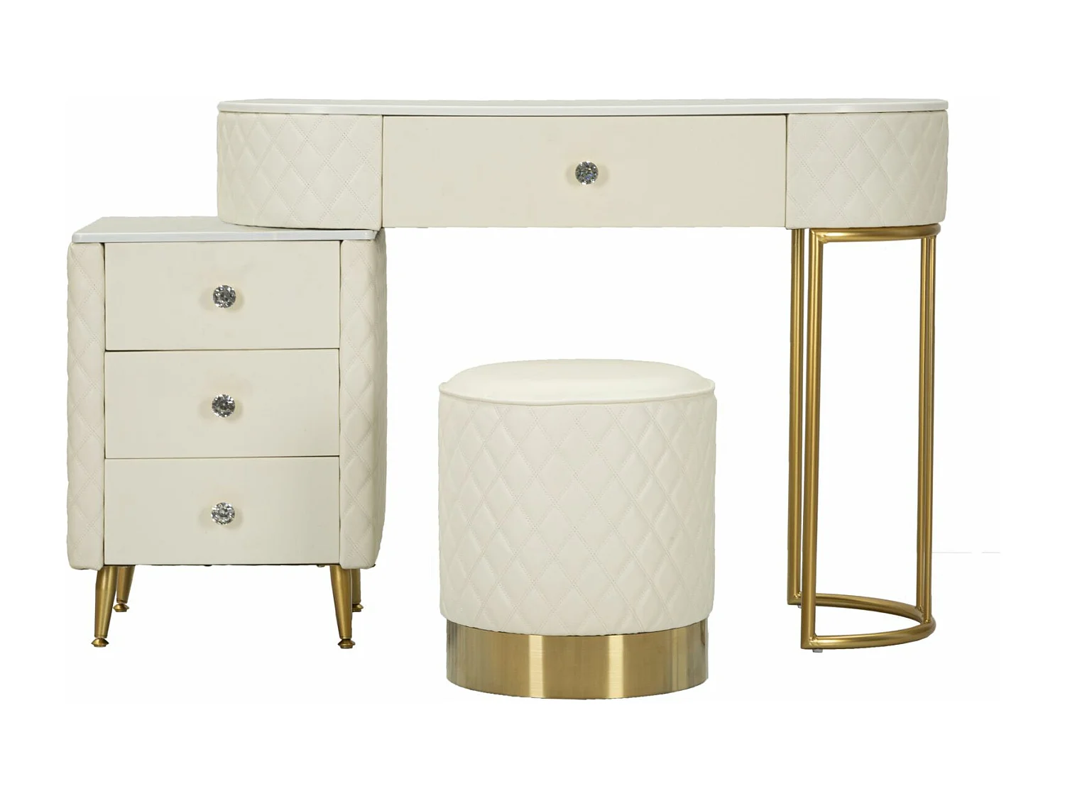 Coiffeuse Avec Pouf Effet Marbre "Sharon" 120 Blanc & Or