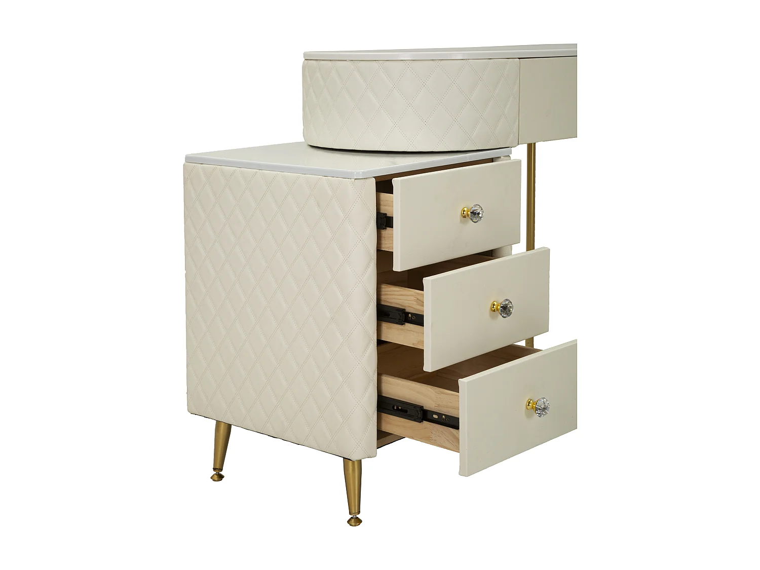 Coiffeuse Avec Pouf Effet Marbre "Sharon" 120 Blanc & Or