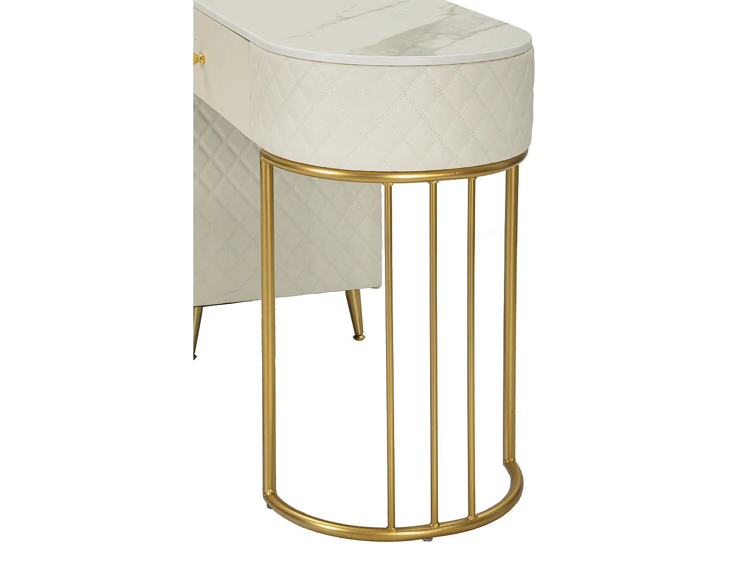 Coiffeuse Avec Pouf Effet Marbre "Sharon" 120 Blanc & Or