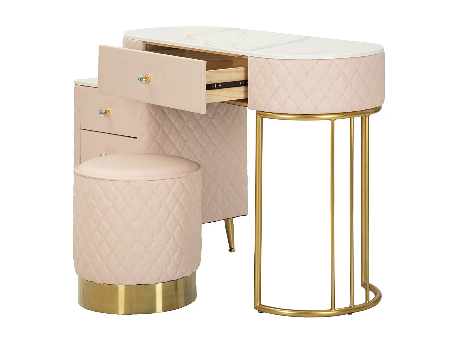 Coiffeuse Avec Pouf Effet Marbre "Sharon" 120 Rose & Or