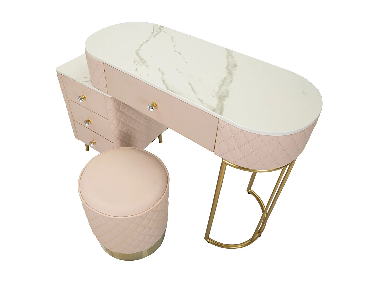 Coiffeuse Avec Pouf Effet Marbre "Sharon" 120 Rose & Or