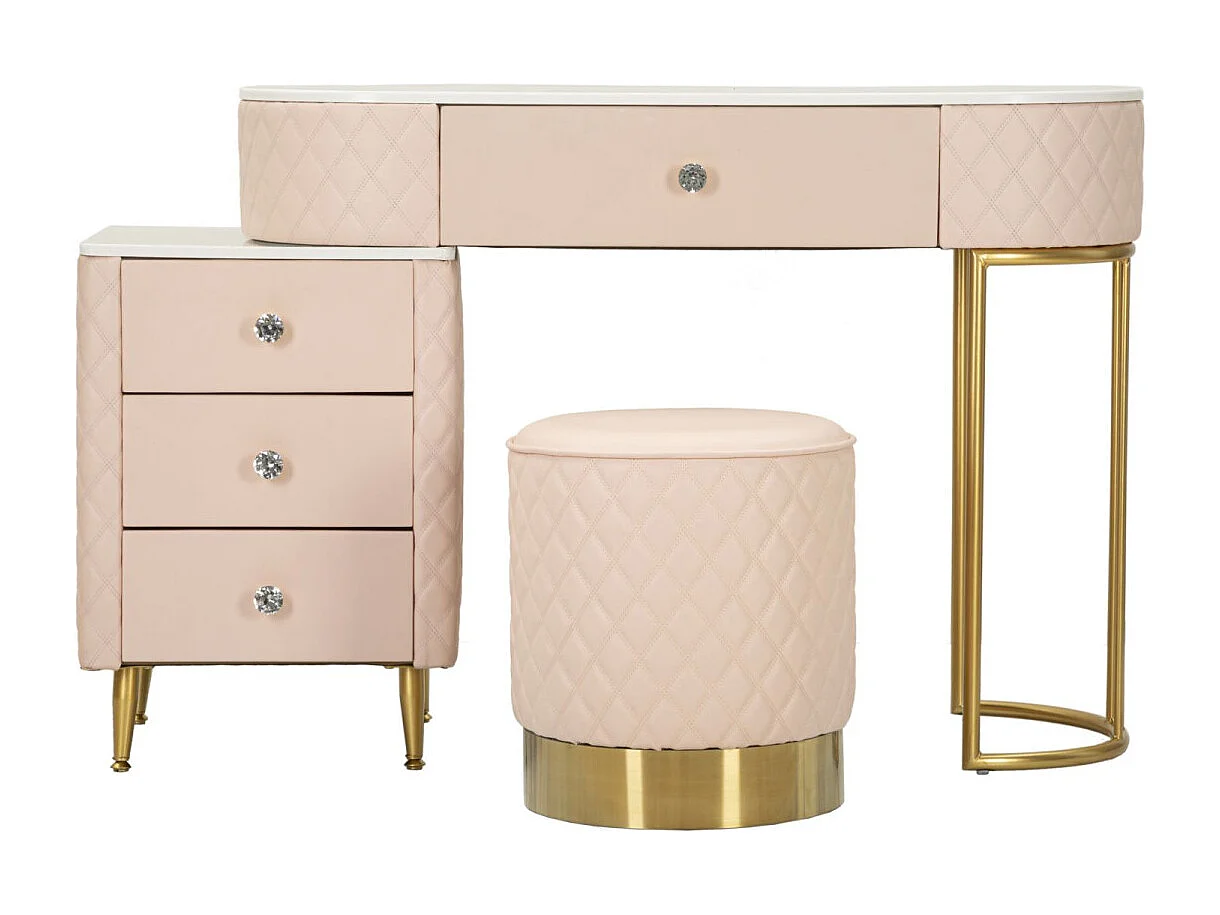 Coiffeuse Avec Pouf Effet Marbre "Sharon" 120 Rose & Or