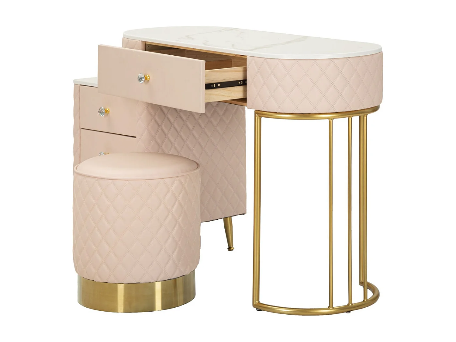 Coiffeuse Avec Pouf Effet Marbre "Sharon" 120 Rose & Or