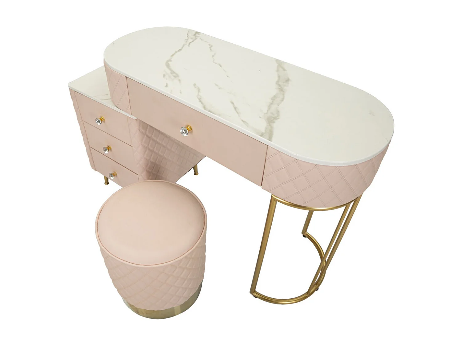 Coiffeuse Avec Pouf Effet Marbre "Sharon" 120 Rose & Or