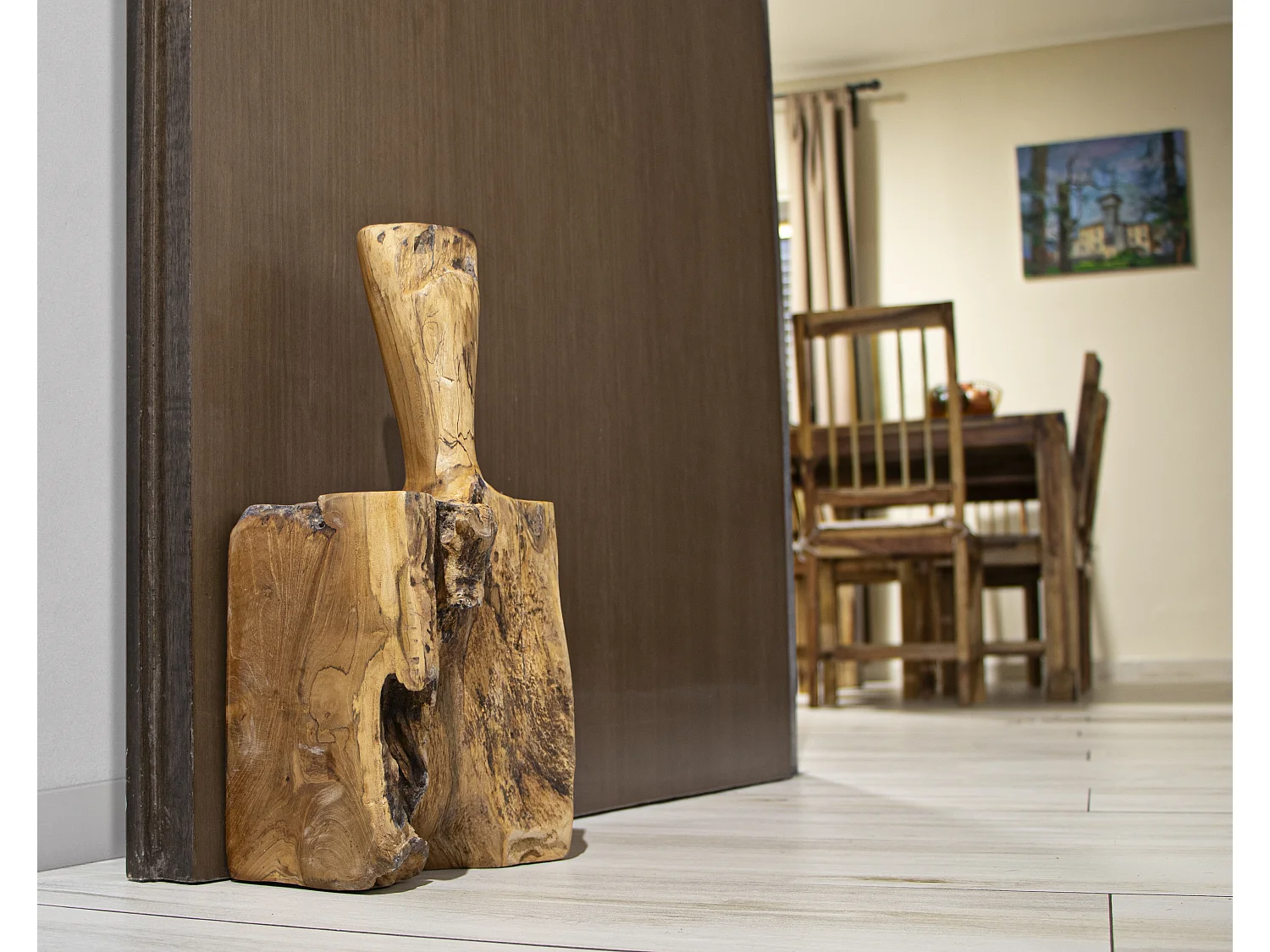 Fermaporte in legno marrone cm 17x13x37