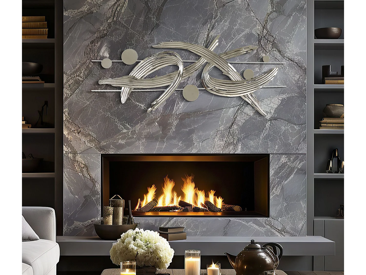 Décoration Murale en Métal "Mondrian" 121cm Argent