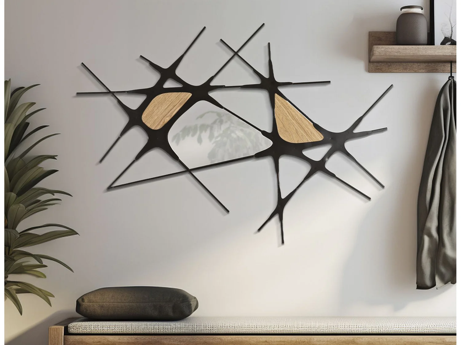 Pannello decorativo 3D da muro in metallo argentato cm 114x2x80.