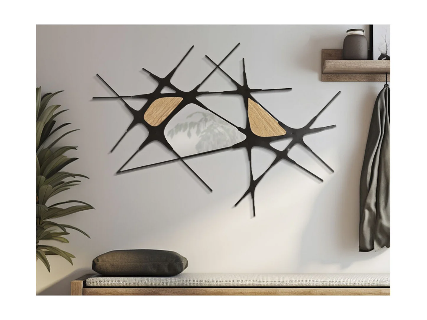 Décoration Murale Avec Miroir "Absy" 114cm Noir & Naturel