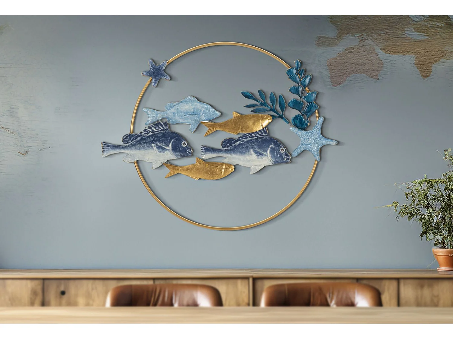 Décoration Murale Ronde en Métal "Marine" 77cm Multicolore