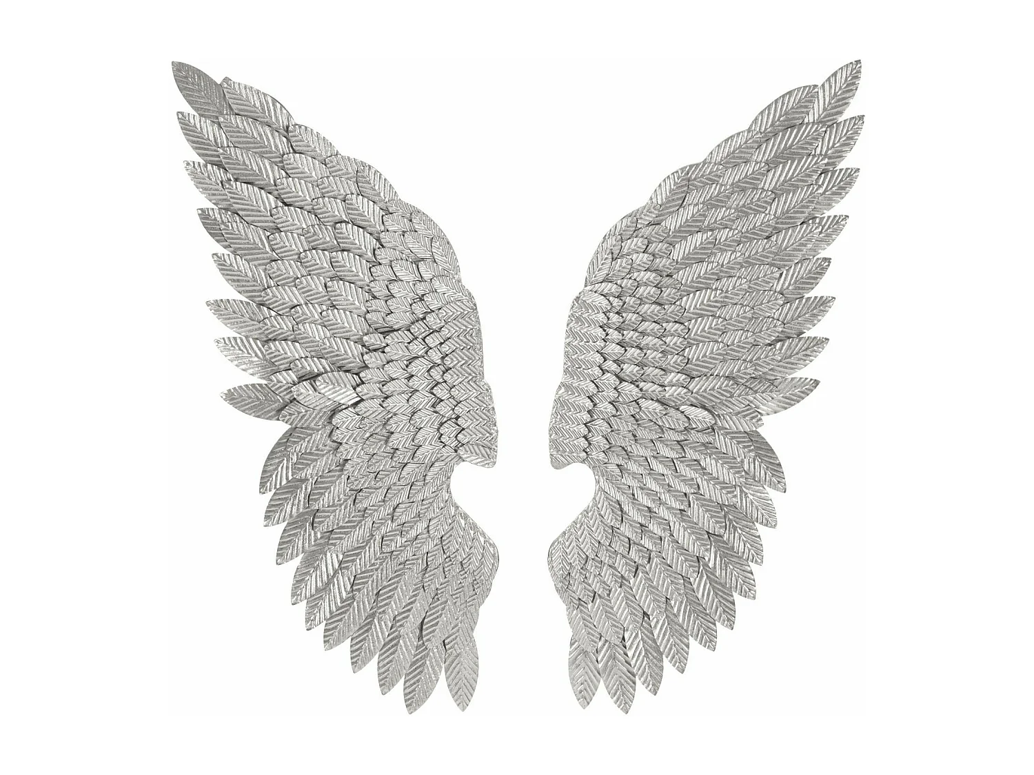 Pannello decorativo 3D in metallo argentato con ali cm 37,5x3x100