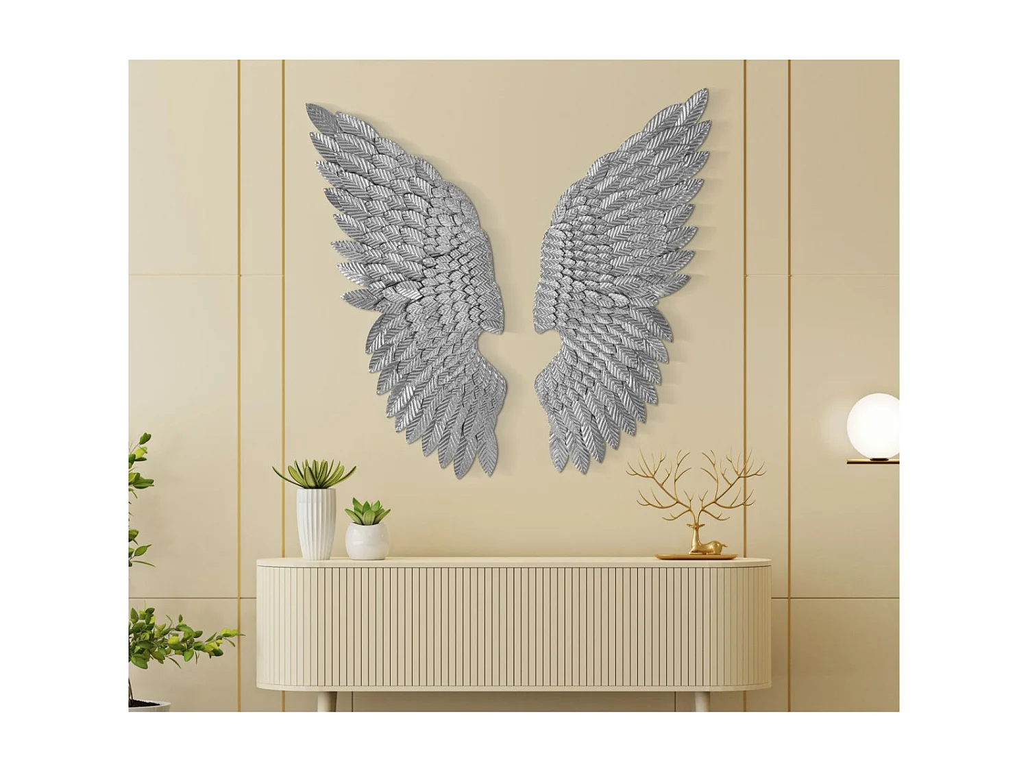 Lot de 2 Décorations Murales en Métal "Beauty" 100cm Argent