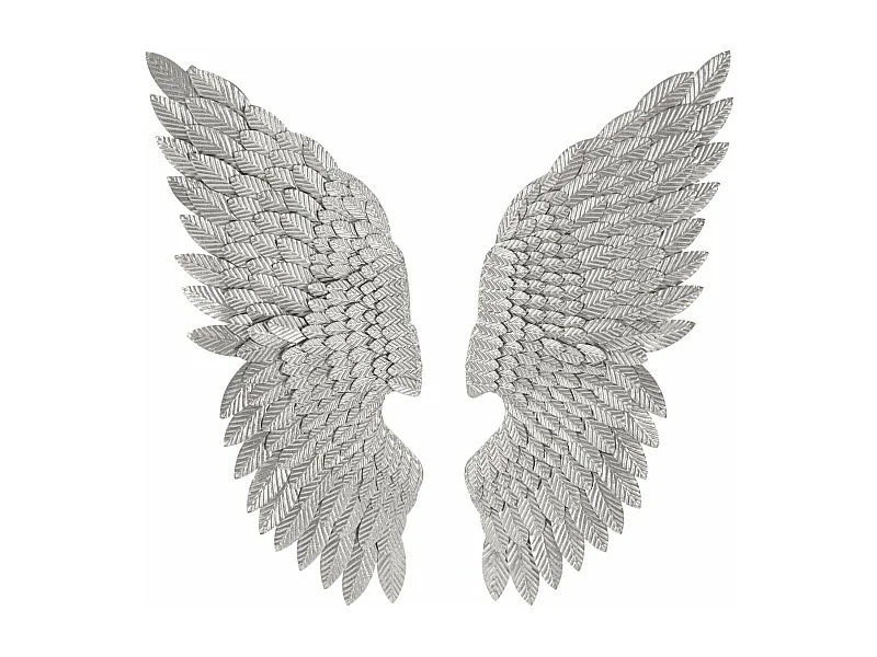 Pannello decorativo 3D in metallo argentato con ali cm 37,5x3x100