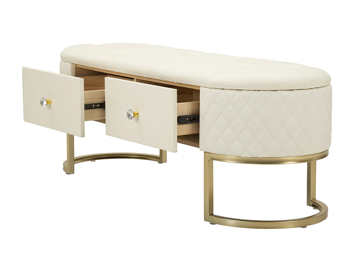 Banc Avec 2 Tiroirs "Sharon" 120cm Blanc & Or
