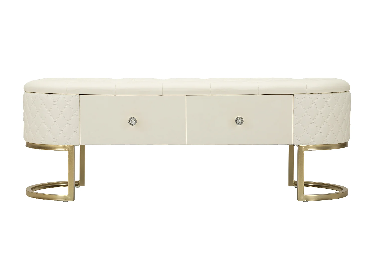 Banc Avec 2 Tiroirs "Sharon" 120cm Blanc & Or