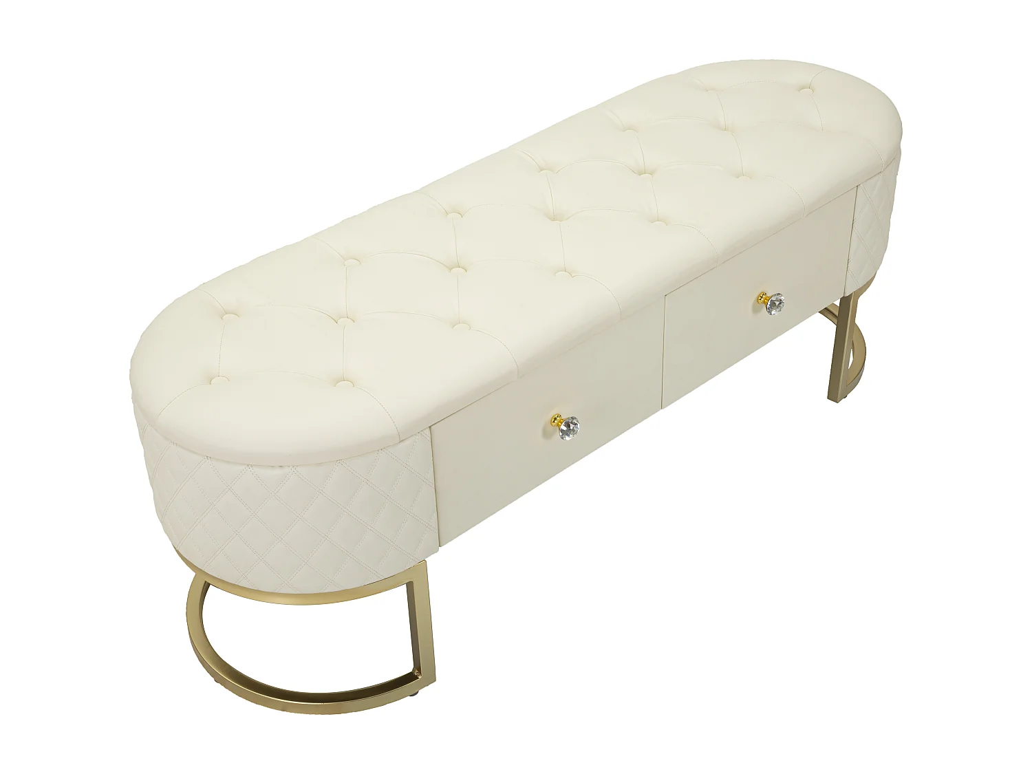 Banc Avec 2 Tiroirs "Sharon" 120cm Blanc & Or