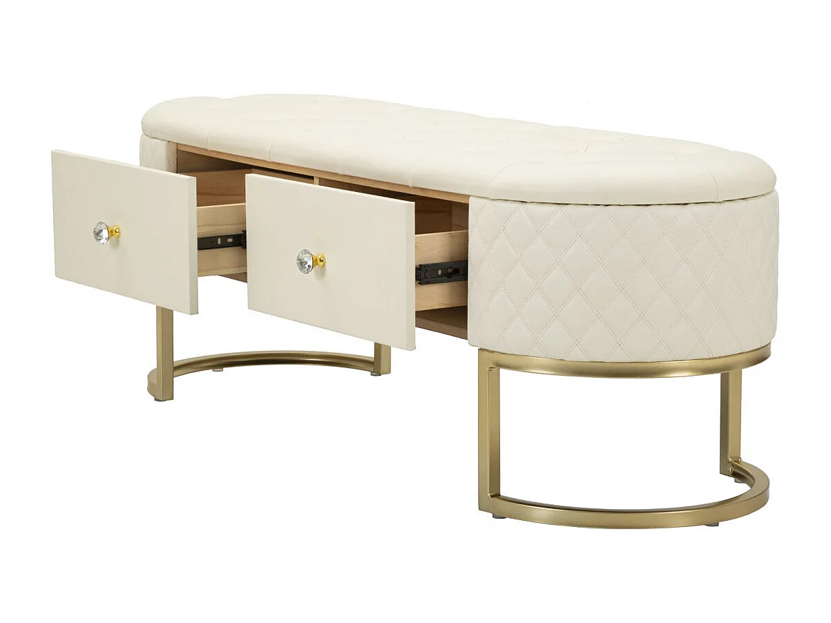 Banc Avec 2 Tiroirs "Sharon" 120cm Blanc & Or