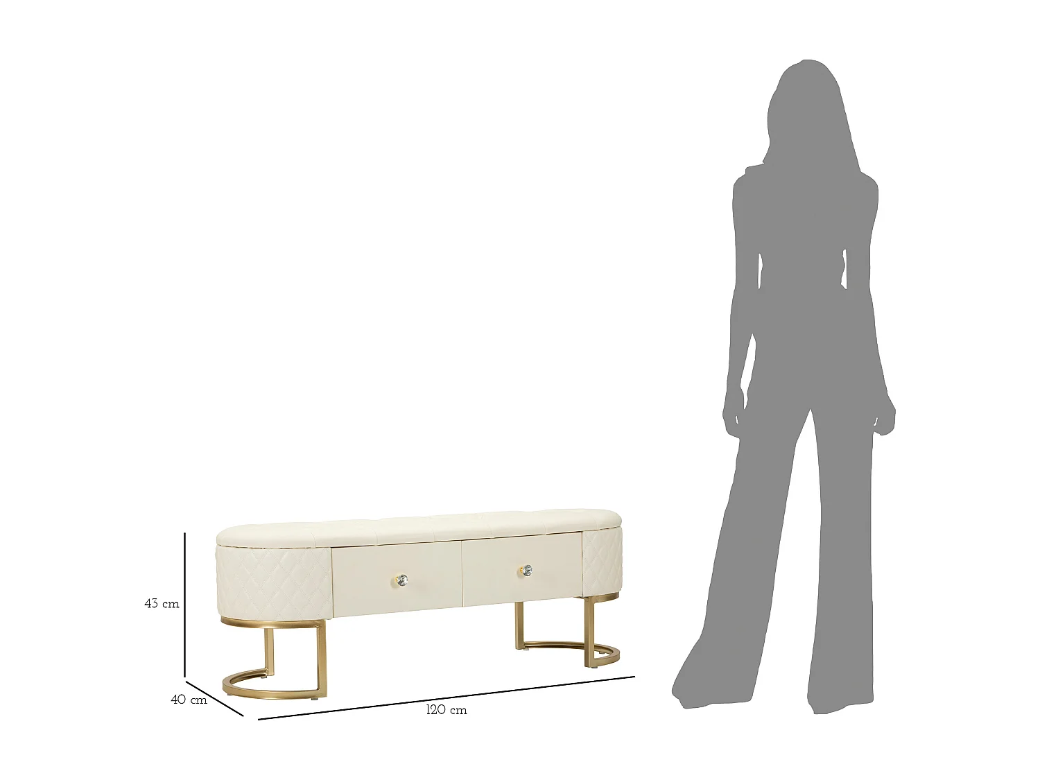 Banc Avec 2 Tiroirs "Sharon" 120cm Blanc & Or