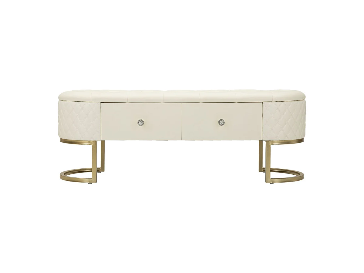Sitzbank aus Metall und Kunstleder cremefarben mit Schubladen 120x40x43 cm