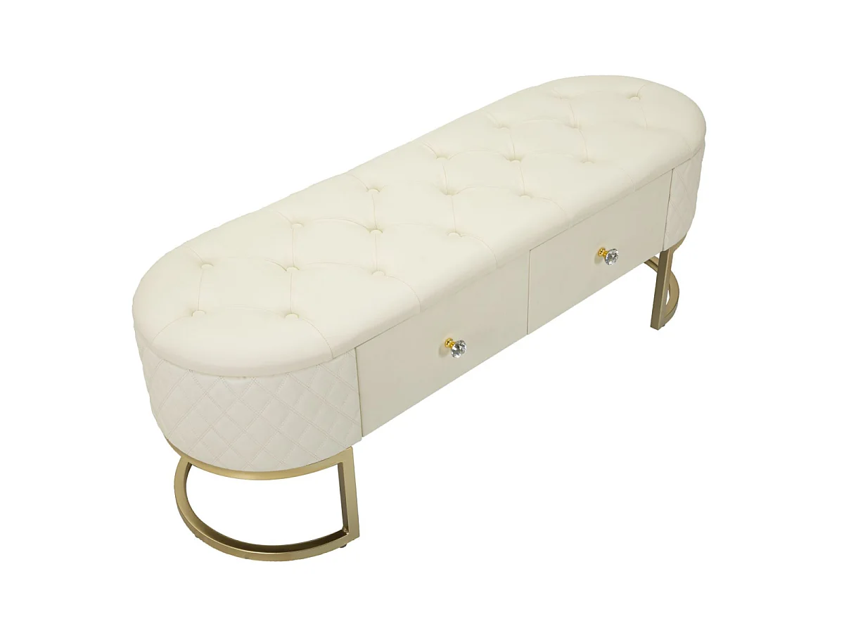Sitzbank aus Metall und Kunstleder cremefarben mit Schubladen 120x40x43 cm