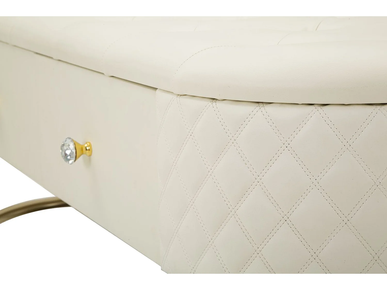 Sitzbank aus Metall und Kunstleder cremefarben mit Schubladen 120x40x43 cm