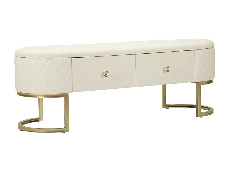 Panca in metallo e similpelle crema con cassetti cm 120x40x43