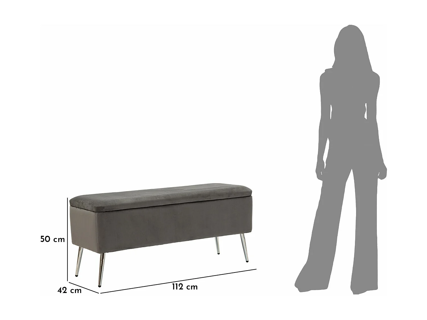 Banc Avec Rangement Imitation Fourrure "Soffy" 112cm Gris