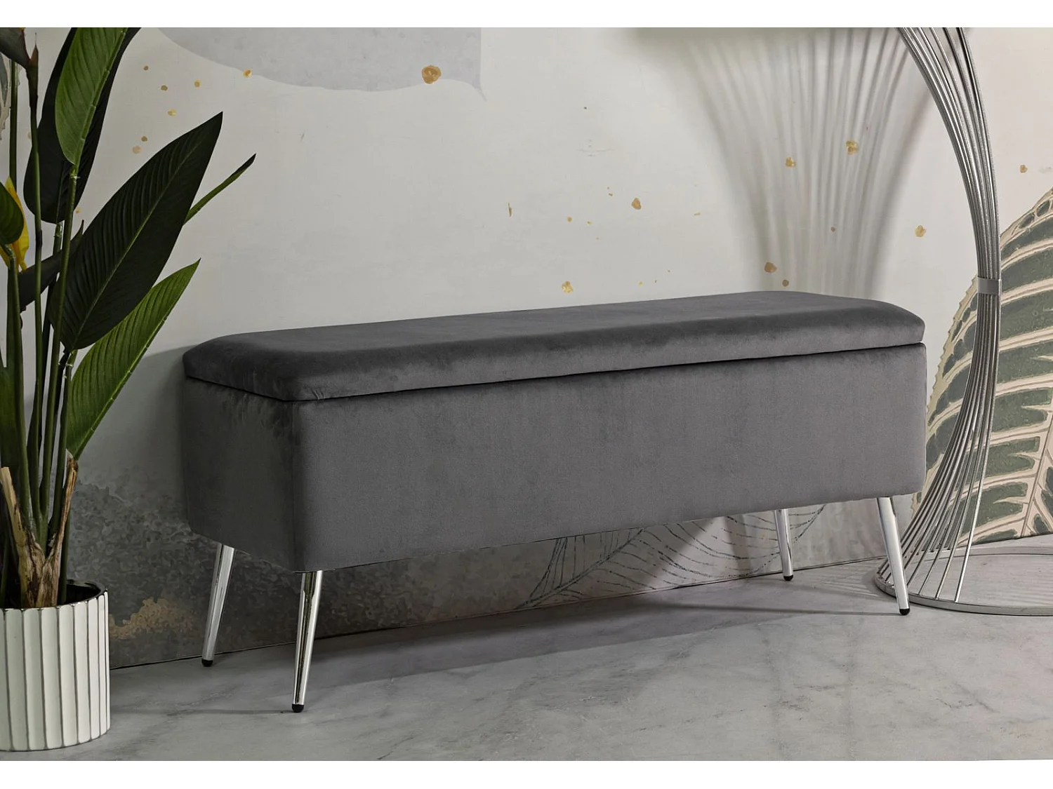 Banc Avec Rangement Imitation Fourrure "Soffy" 112cm Gris